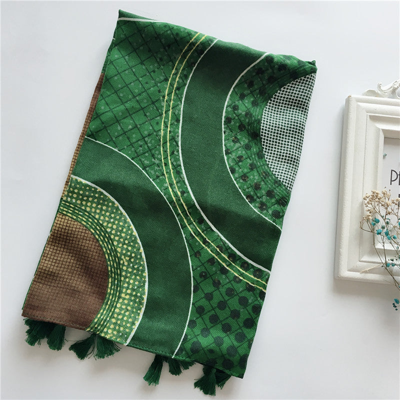 Avocado Green Twill Scarf Warm Windproof Shawl Casual Tassel