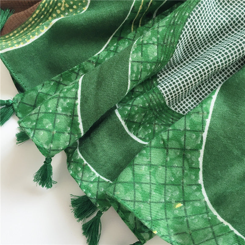 Avocado Green Twill Scarf Warm Windproof Shawl Casual Tassel