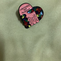 Block Heart Brooch Stainless Steel