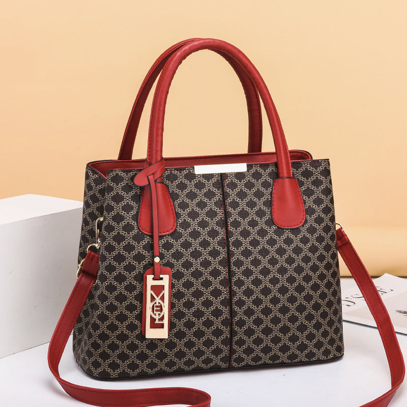Vintage Geometric Print Crossbody Bag Retro Top Handle Satchel Bag