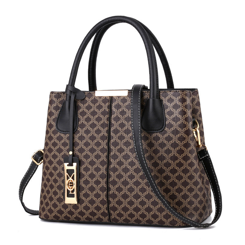 Vintage Geometric Print Crossbody Bag Retro Top Handle Satchel Bag