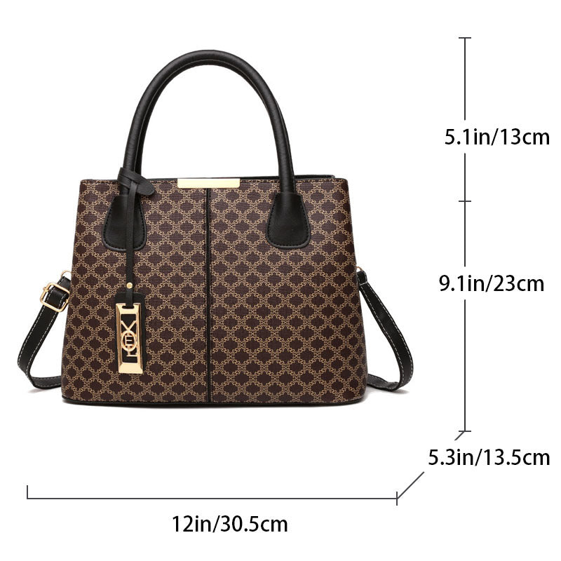 Vintage Geometric Print Crossbody Bag Retro Top Handle Satchel Bag