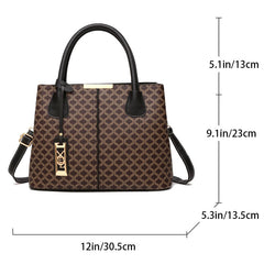 Vintage Geometric Print Crossbody Bag Retro Top Handle Satchel Bag