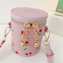 Cherry Pattern Bucket Crossbody Bag for Girls