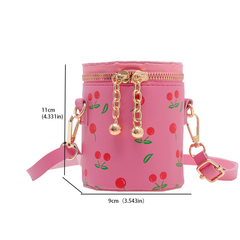 Cherry Pattern Bucket Crossbody Bag for Girls