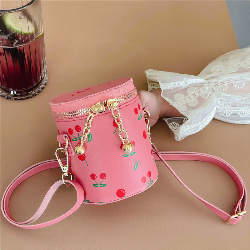 Cherry Pattern Bucket Crossbody Bag for Girls