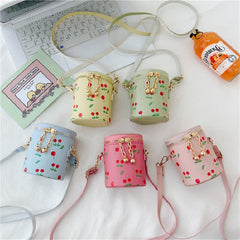 Cherry Pattern Bucket Crossbody Bag for Girls