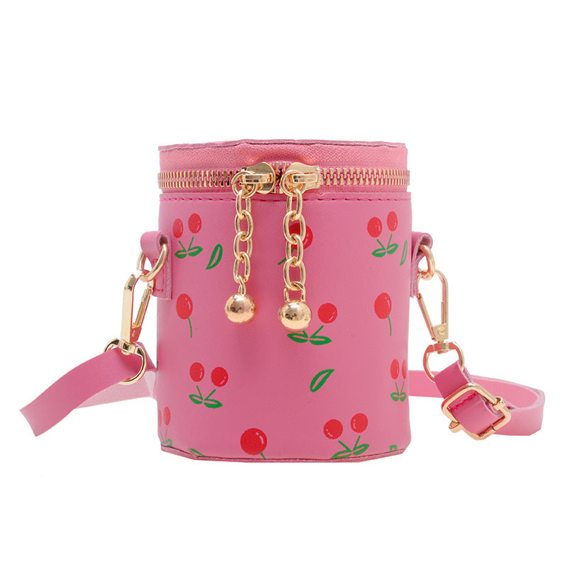 Cherry Pattern Bucket Crossbody Bag for Girls