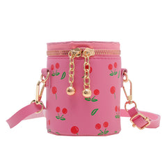 Cherry Pattern Bucket Crossbody Bag for Girls