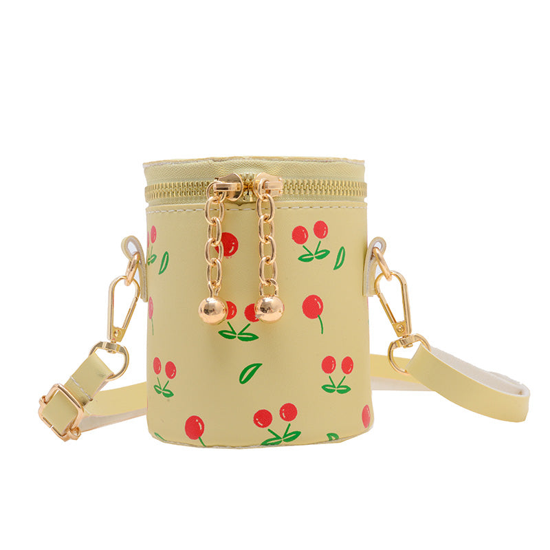Cherry Pattern Bucket Crossbody Bag for Girls