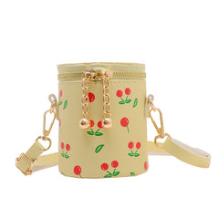 Cherry Pattern Bucket Crossbody Bag for Girls
