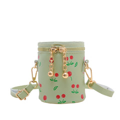 Cherry Pattern Bucket Crossbody Bag for Girls