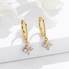 Sparkling Zircon Dangle Earrings Japanese Style 18K Plated