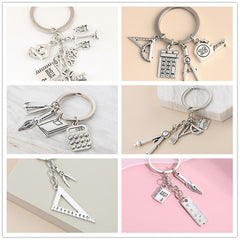 Multi-use Keychain Tool Triangle Ruler Calculator Tape Measure Bag Pendant