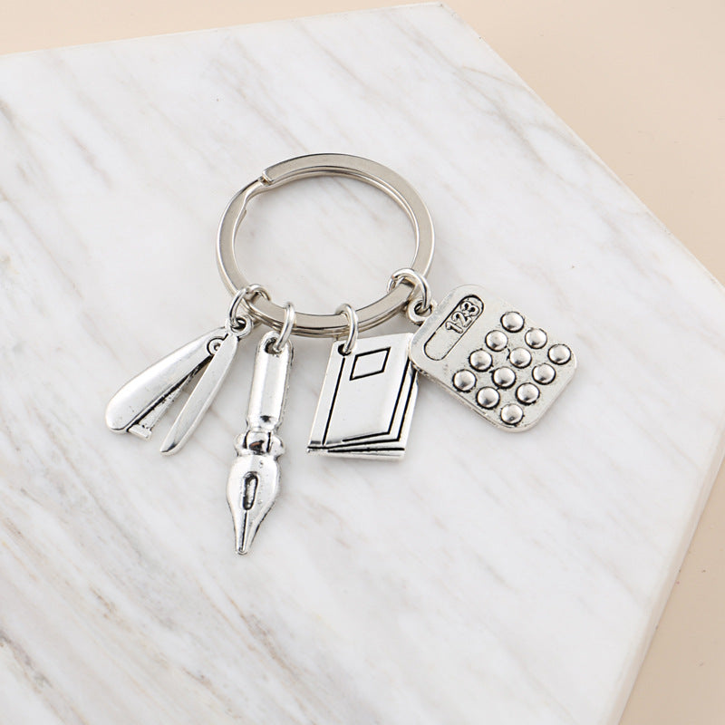 Multi-use Keychain Tool Triangle Ruler Calculator Tape Measure Bag Pendant