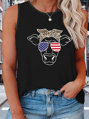  Independence Casual Tank Top Women's Plus Flag Pattern Graphic Print