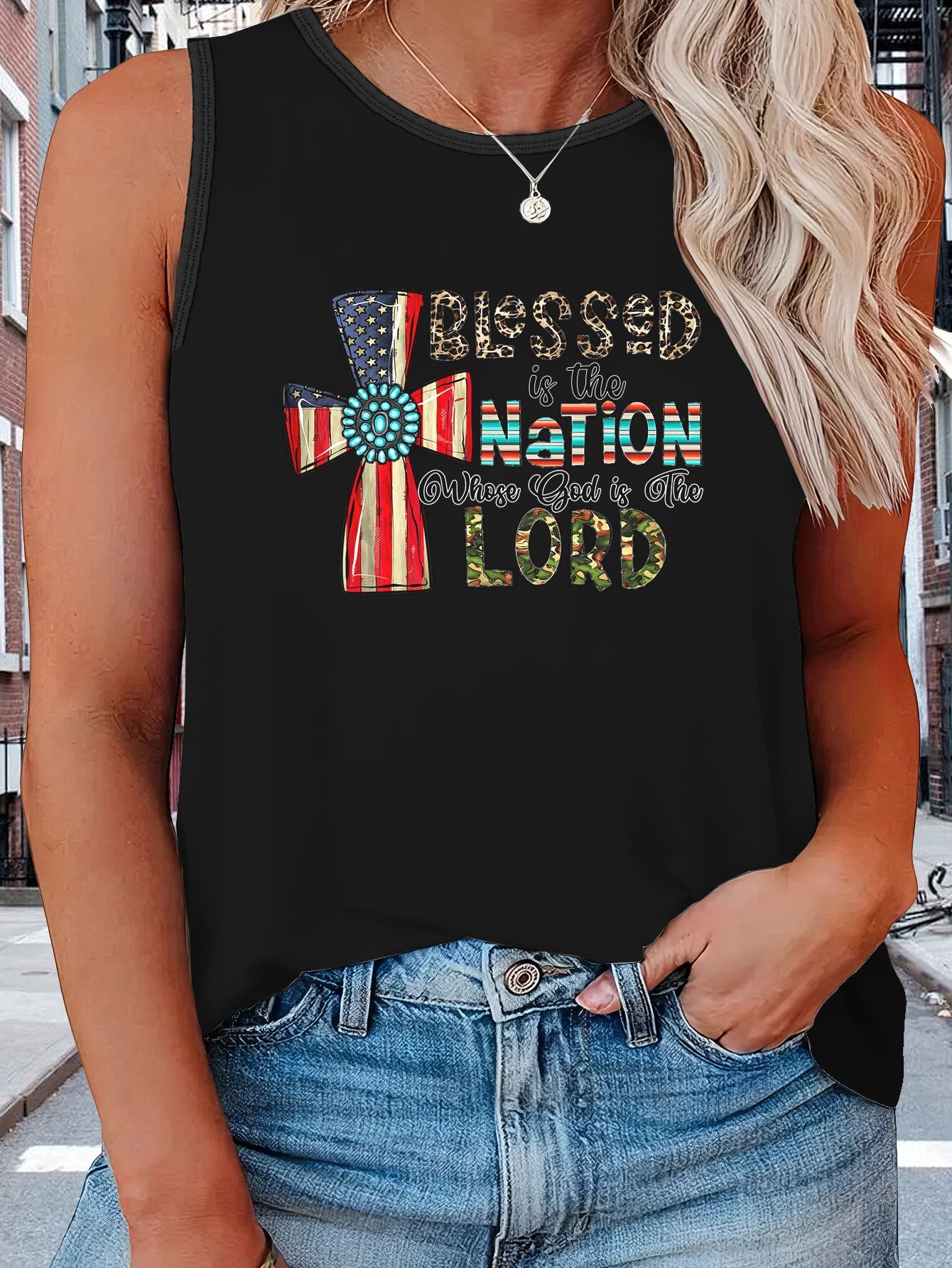  Independence Casual Tank Top Women's Plus Graphic Slogan Print