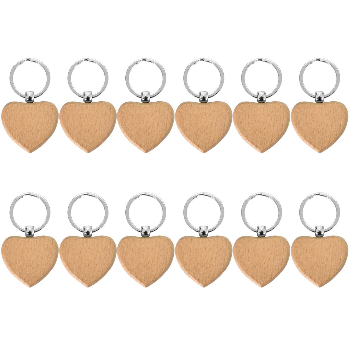 12pcs Heart Wooden Key Chain DIY Christmas Ornaments