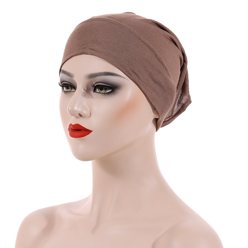 Soft Elastic Inner Cap Casual Solid Turban Head Wraps Women Hijab Hat Underscarf