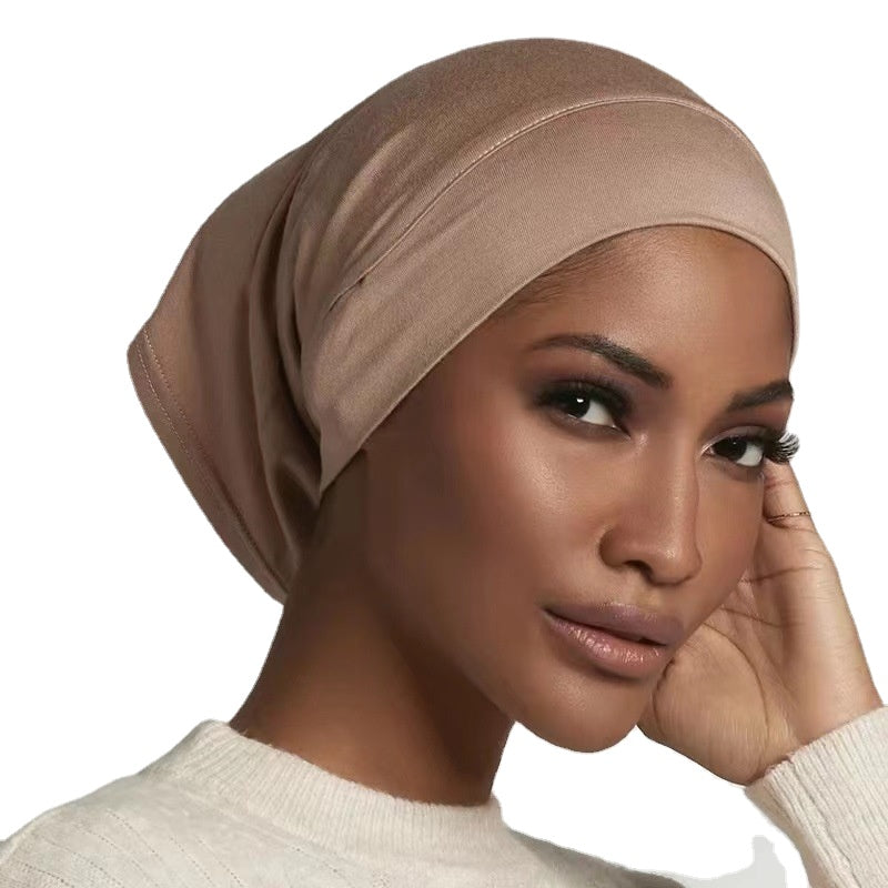 Soft Elastic Inner Cap Casual Solid Turban Head Wraps Women Hijab Hat Underscarf