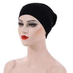 Soft Elastic Inner Cap Casual Solid Turban Head Wraps Women Hijab Hat Underscarf