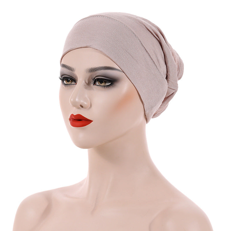 Soft Elastic Inner Cap Casual Solid Turban Head Wraps Women Hijab Hat Underscarf