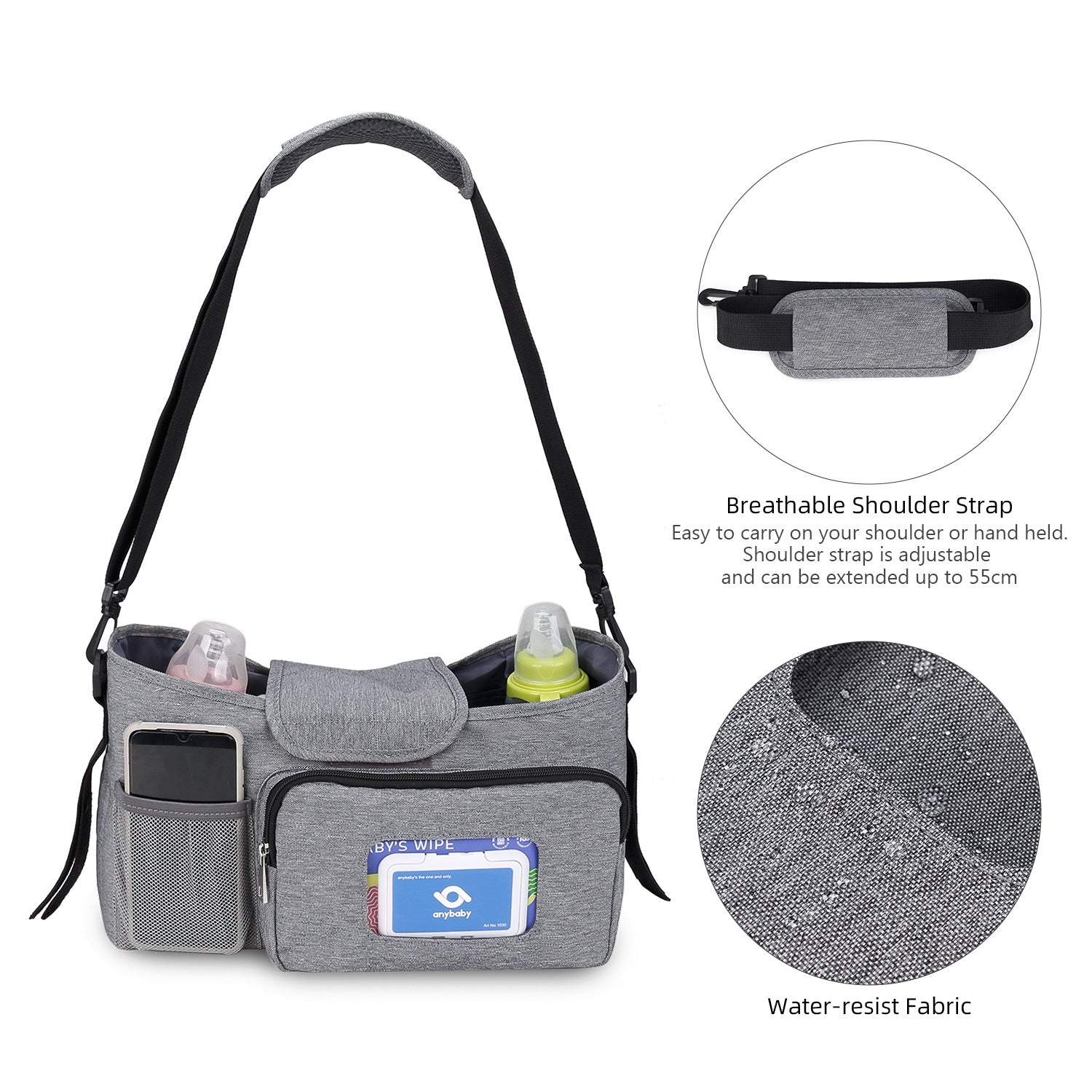 Stroller Bag for Mom and Baby - One Shoulder Mommy Bag with Wet Wipes Drawer