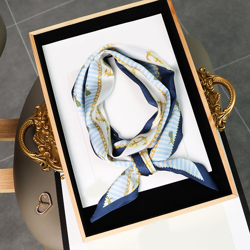 Flower Print Skinny Scarf Long Neckerchief Hairband Women Twilly Scarf