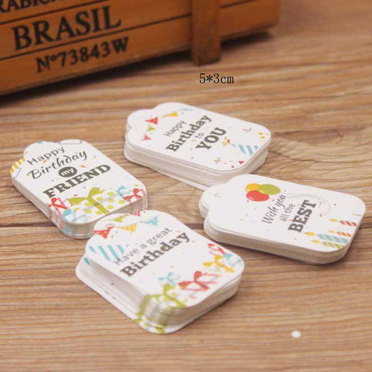 100pcs Cardboard Birthday Gift Small Tag Card Happy Birthday Label