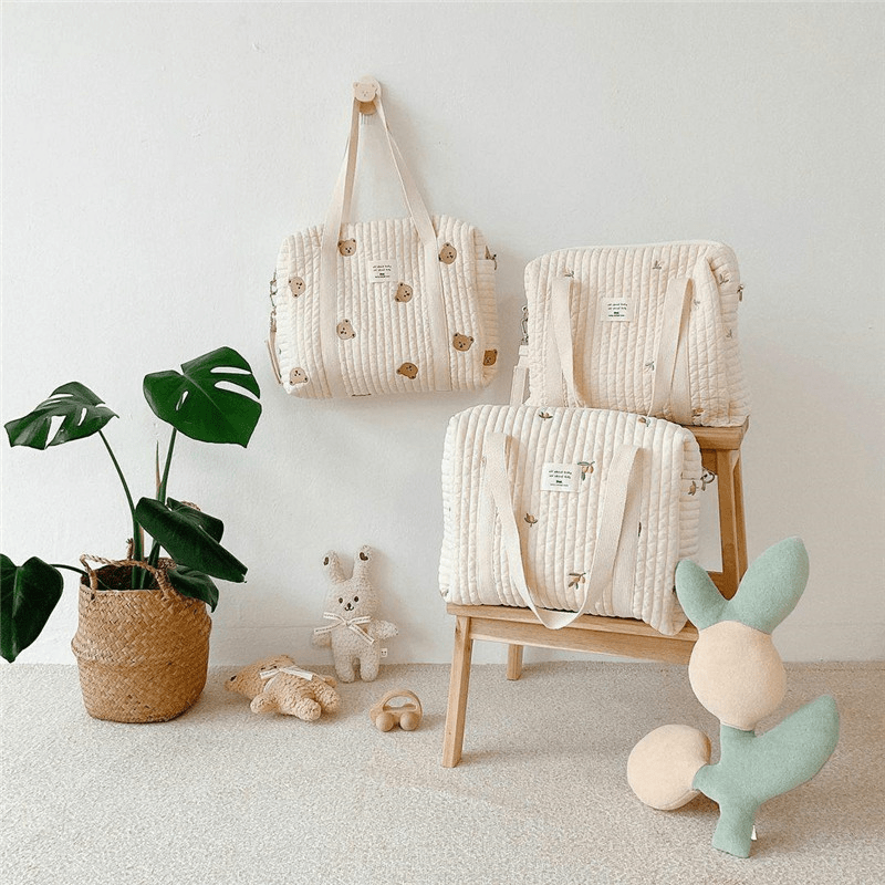 Quilted Mommy Diaper Bag Large Handbag Embroidery Stroller Organizer