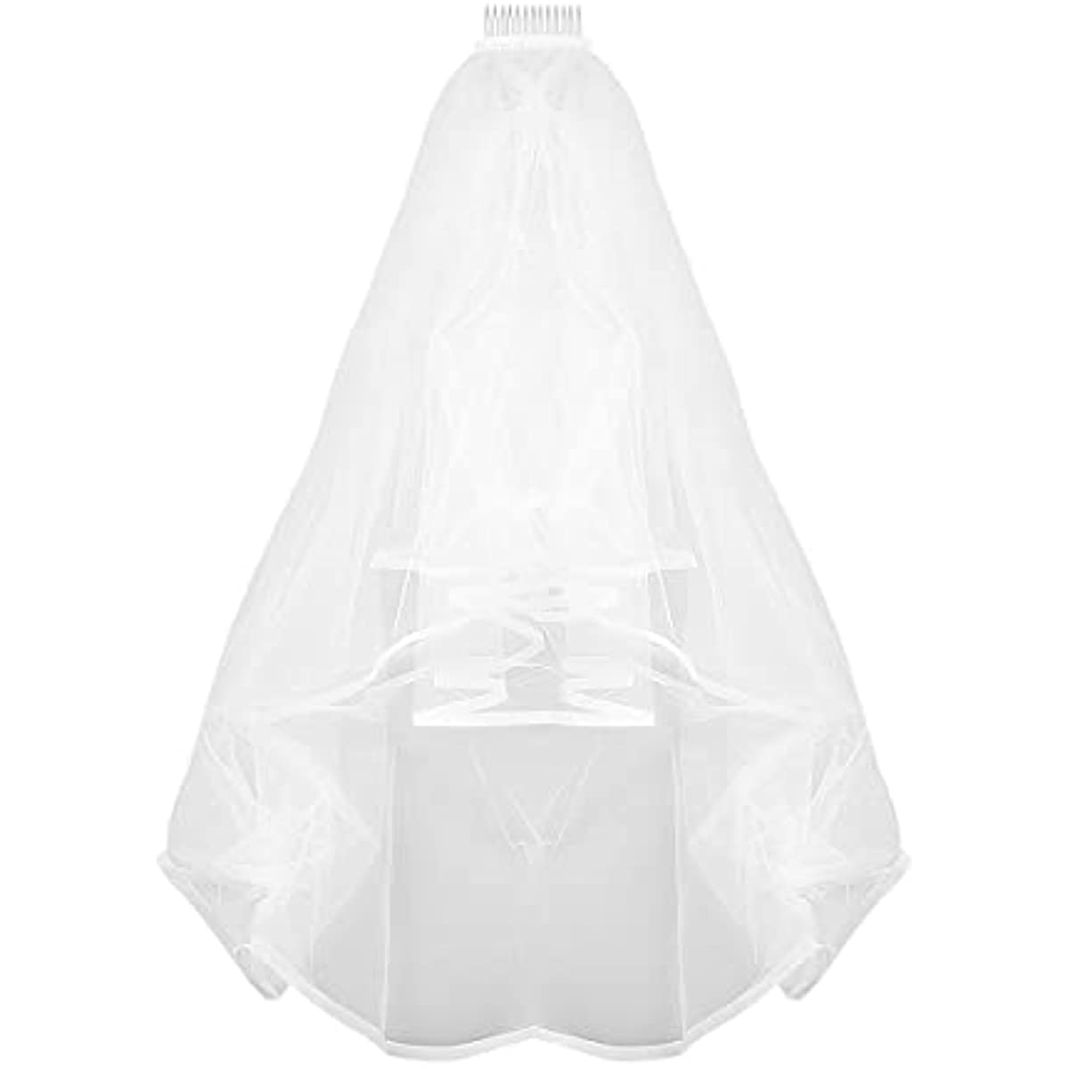 Wedding Bridal 2 Layer Veil with Comb Ribbon Edge