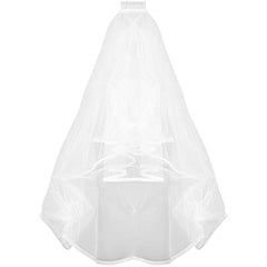 Wedding Bridal 2 Layer Veil with Comb Ribbon Edge