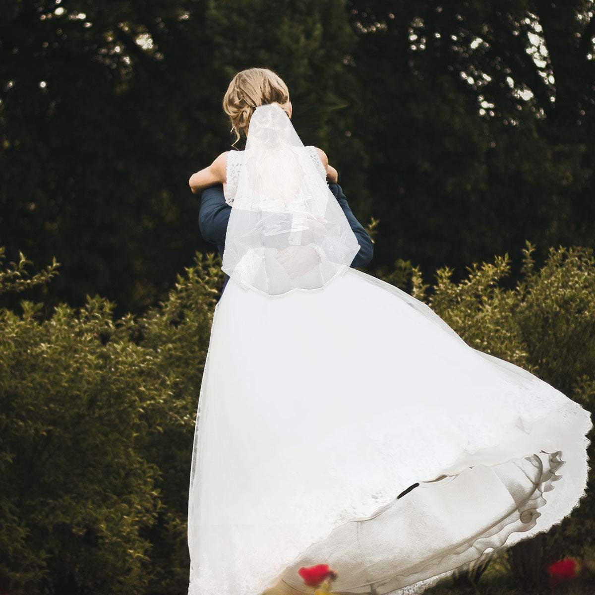 Wedding Bridal 2 Layer Veil with Comb Ribbon Edge