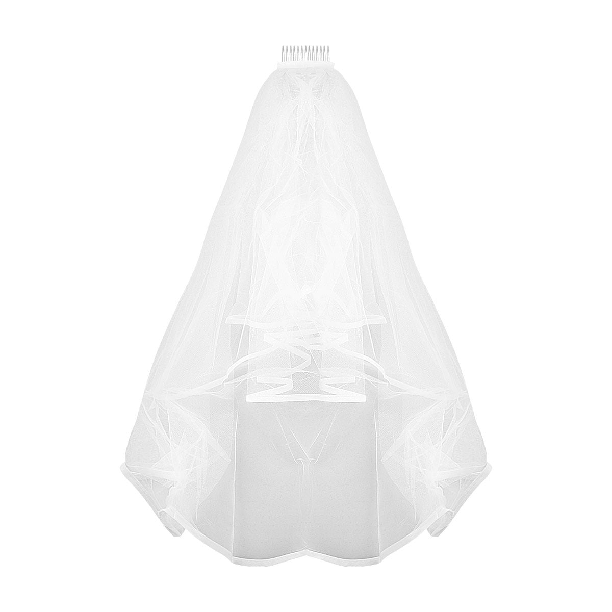 Wedding Bridal 2 Layer Veil with Comb Ribbon Edge