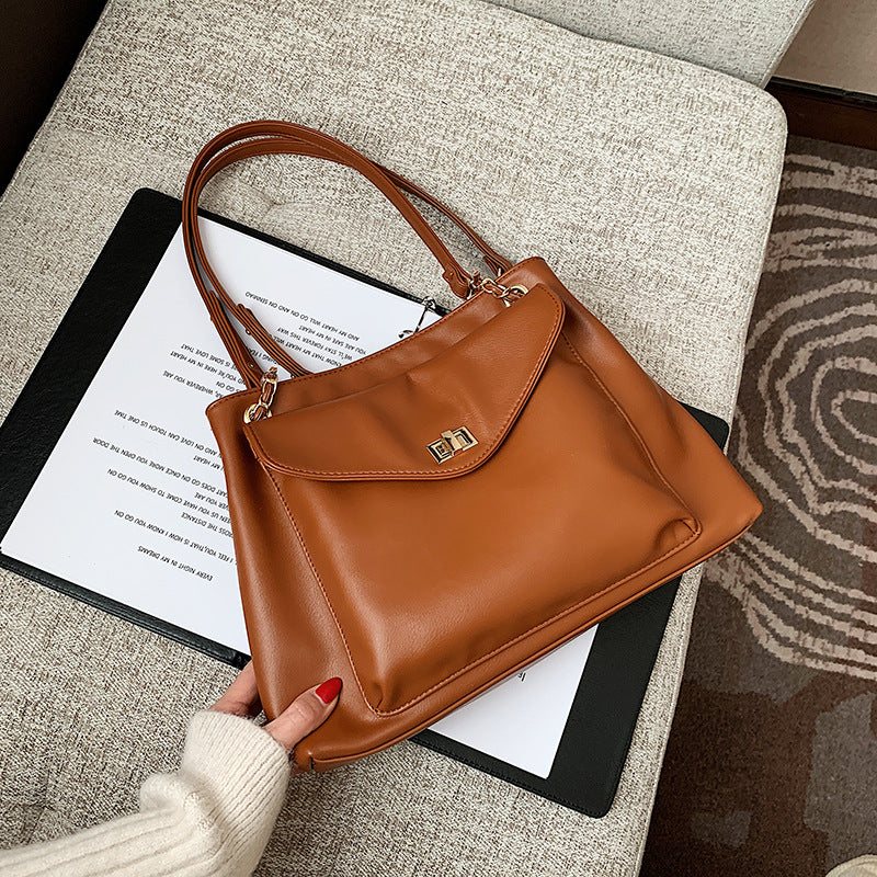 Metal Chain Tote Crossbody Bag PU Leather Shoulder Bag