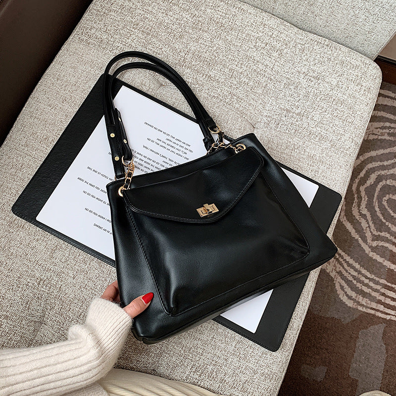 Metal Chain Tote Crossbody Bag PU Leather Shoulder Bag