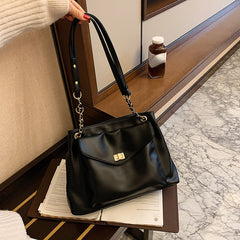 Metal Chain Tote Crossbody Bag PU Leather Shoulder Bag