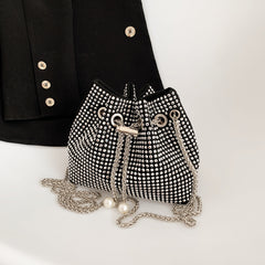 Rhinestone Decor Bucket Bag Crossbody Drawstring Niche Bag