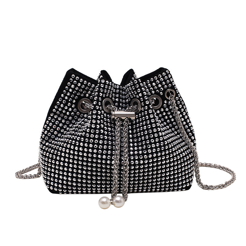 Rhinestone Decor Bucket Bag Crossbody Drawstring Niche Bag