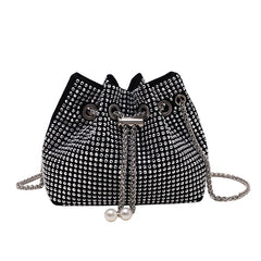 Rhinestone Decor Bucket Bag Crossbody Drawstring Niche Bag