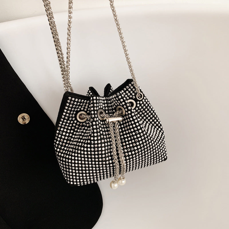 Rhinestone Decor Bucket Bag Crossbody Drawstring Niche Bag