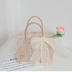 Straw Woven Gift Bag with Transparent Bowknot Decor