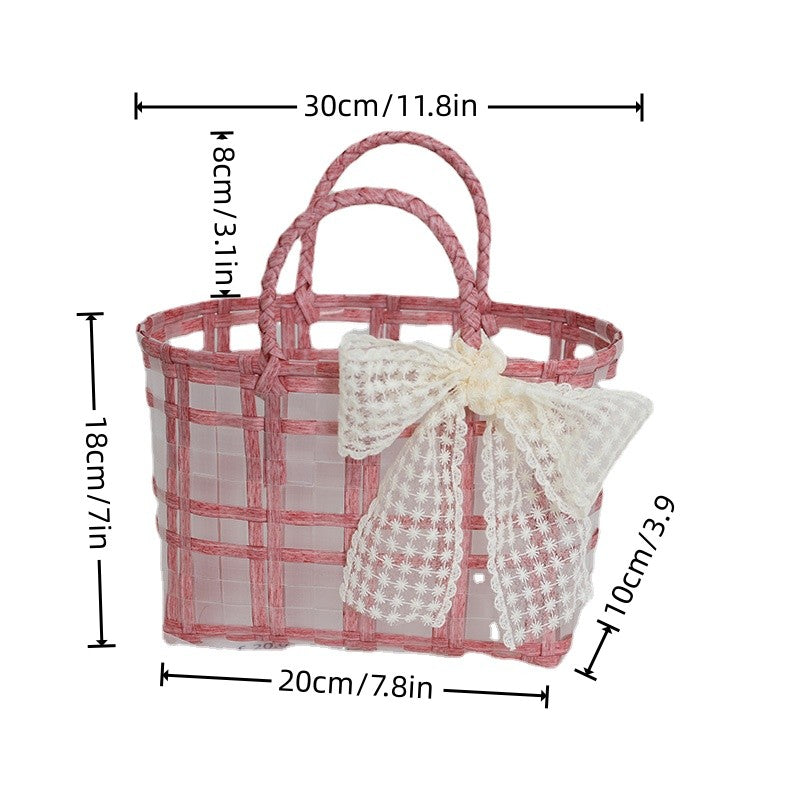 Straw Woven Gift Bag with Transparent Bowknot Decor