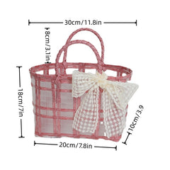 Straw Woven Gift Bag with Transparent Bowknot Decor