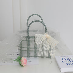 Straw Woven Gift Bag with Transparent Bowknot Decor