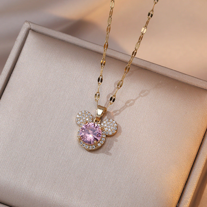 CZ Mouse Pendant Necklace For Girls