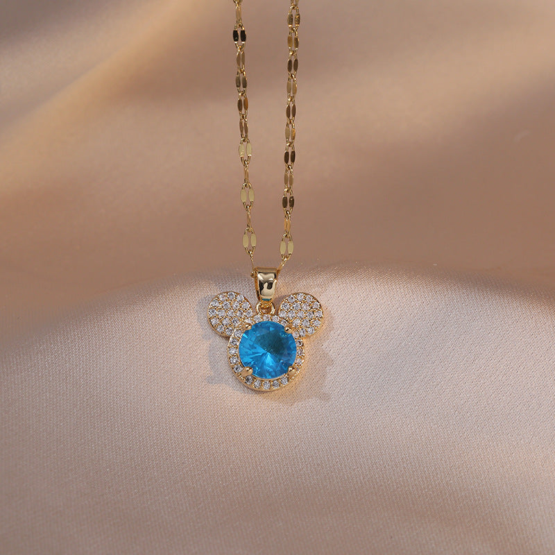 CZ Mouse Pendant Necklace For Girls