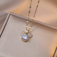 CZ Mouse Pendant Necklace For Girls