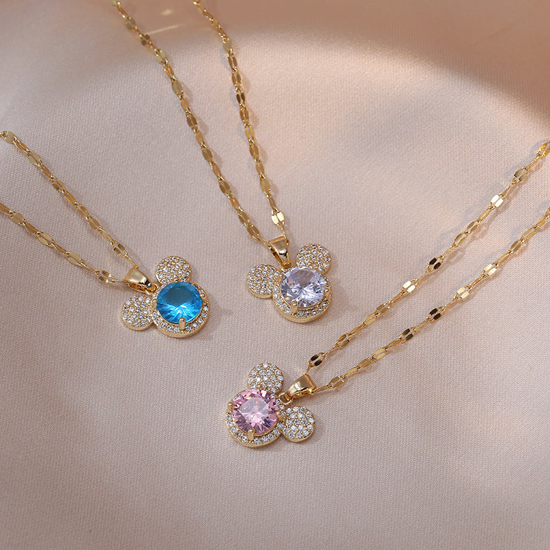 CZ Mouse Pendant Necklace For Girls