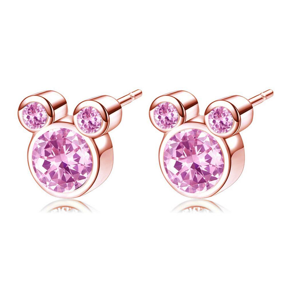 Rose Golden Mouse Stud Earrings with Faux Diamond Animal Studs